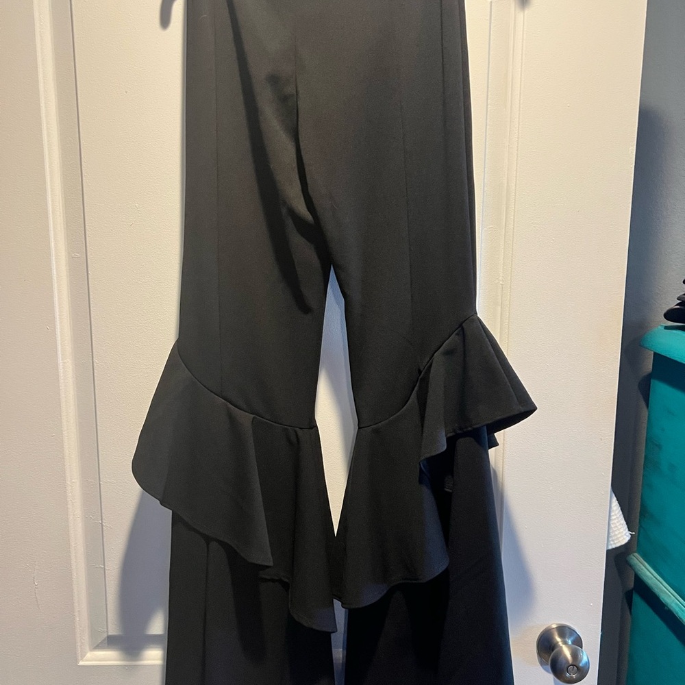 Senorita Black Ruffle Belle Women's Flare Pants - Picture 2 of 5